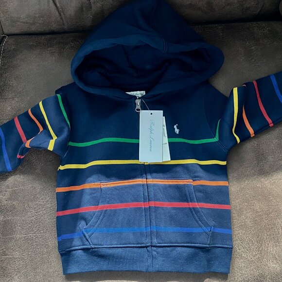 New Boys Ralph Lauren Striped Cotton Quiet Luxury Sporty Sweatshirt Hoodie 18m - Picture 1 of 5